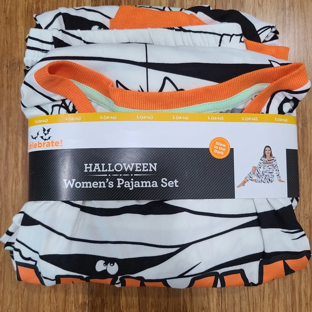🧟‍♀️ NEW Women’s Mummy Halloween Glow in the Dark Pajama Set Size L (12-14)